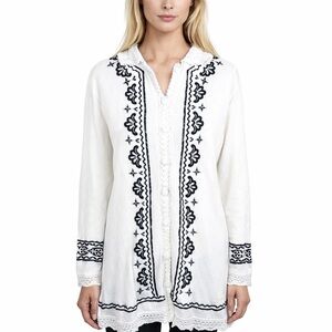 Odd Molly White Knit Duster Embroidered Lace Trim Spring Topper Boho Size 2 = M